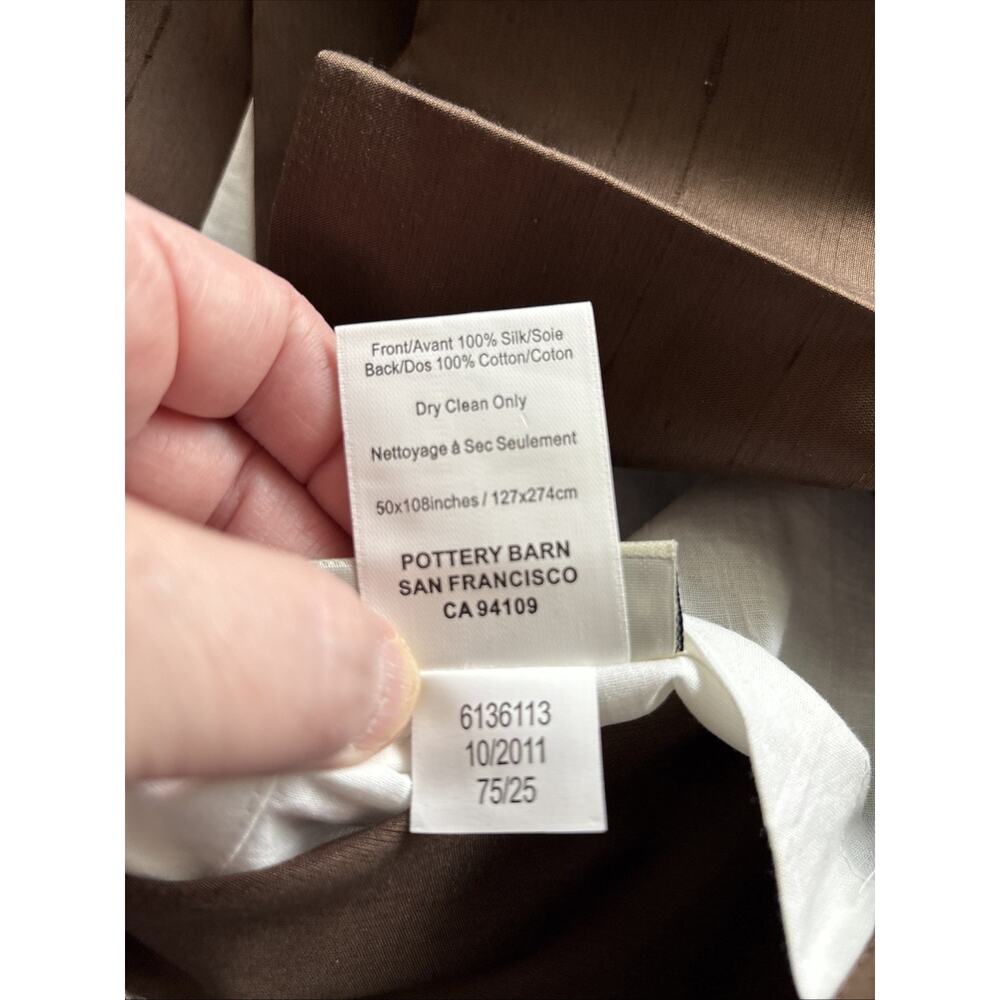 POTTERY BARN 2 Silk Dupioni Drape Curtain 108" Lined Panels Espresso Sun Fading - Picture 14 of 14